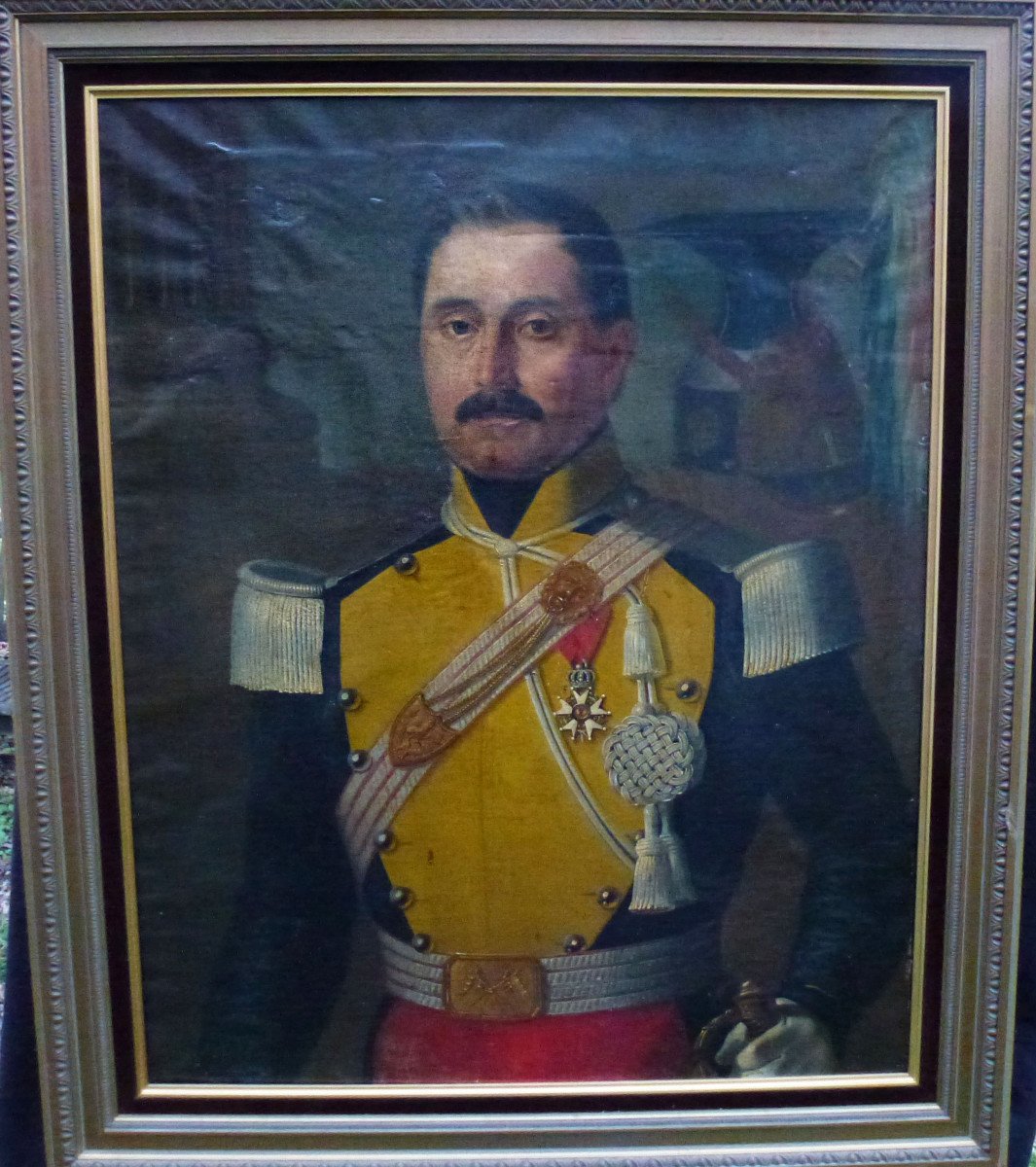 Portrait d'Homme Officier de régiment de lanciers sous Louis Philippe XIXème Siècle Huile/toile-photo-2