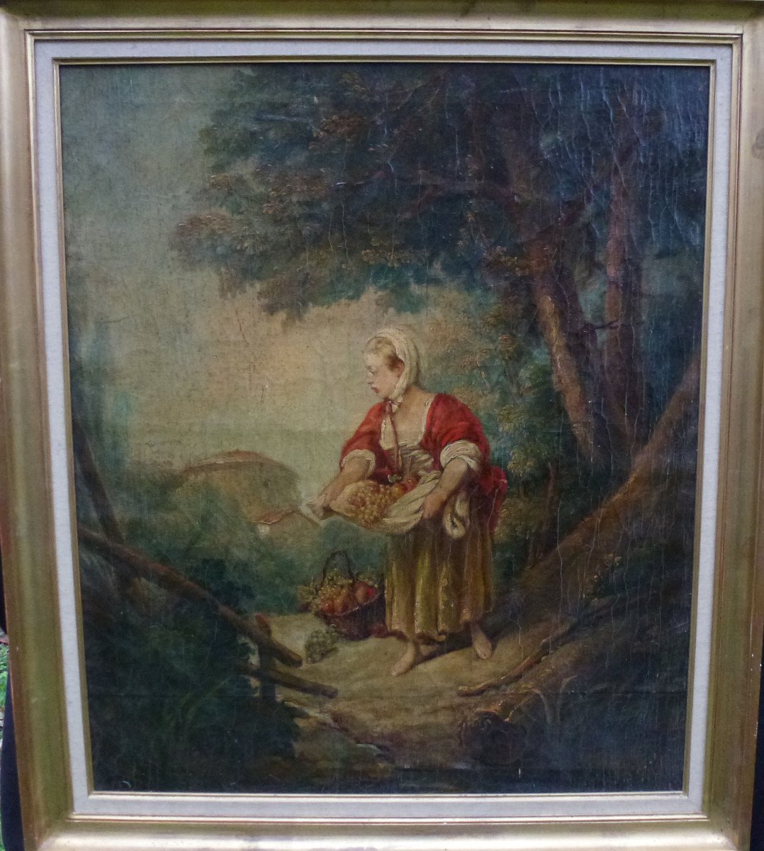 Rural Genre Scene Fruit Merchant Oil / Canvas Eighteenth Century-photo-2