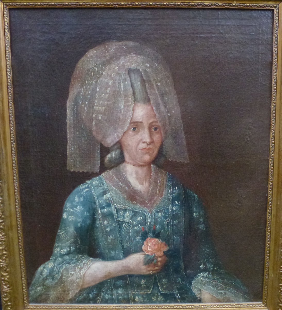 Portrait De Femme à La Coiffe Epoque Louis XVI Huile/toile Du XVIIIème Siècle-photo-2