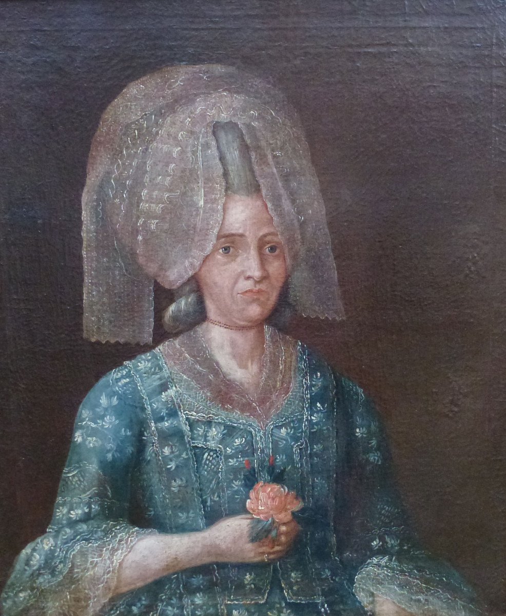 Portrait Of Woman With Headdress Louis XVI Period Oil / Canvas From The Eighteenth Century-photo-3