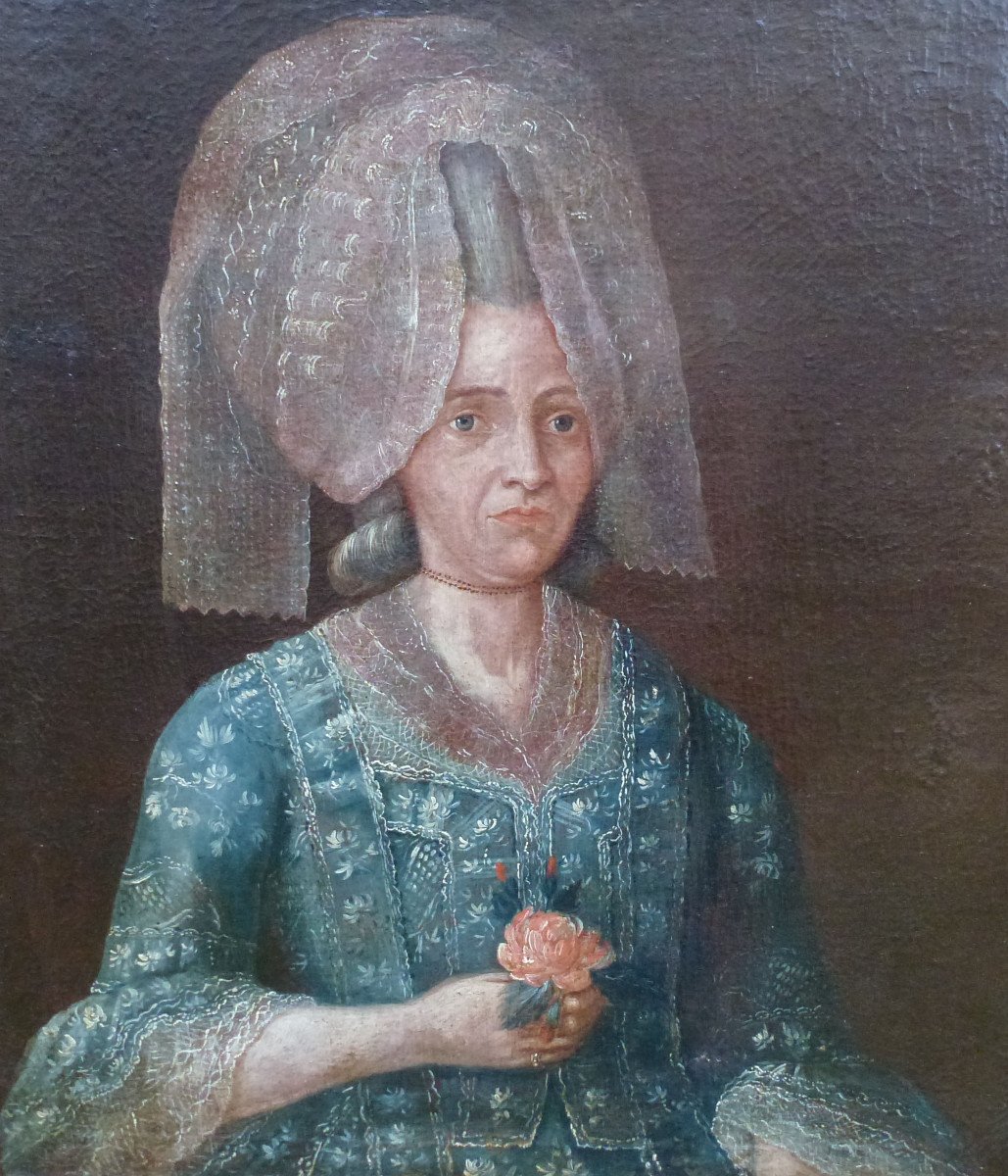 Portrait Of Woman With Headdress Louis XVI Period Oil / Canvas From The Eighteenth Century-photo-4