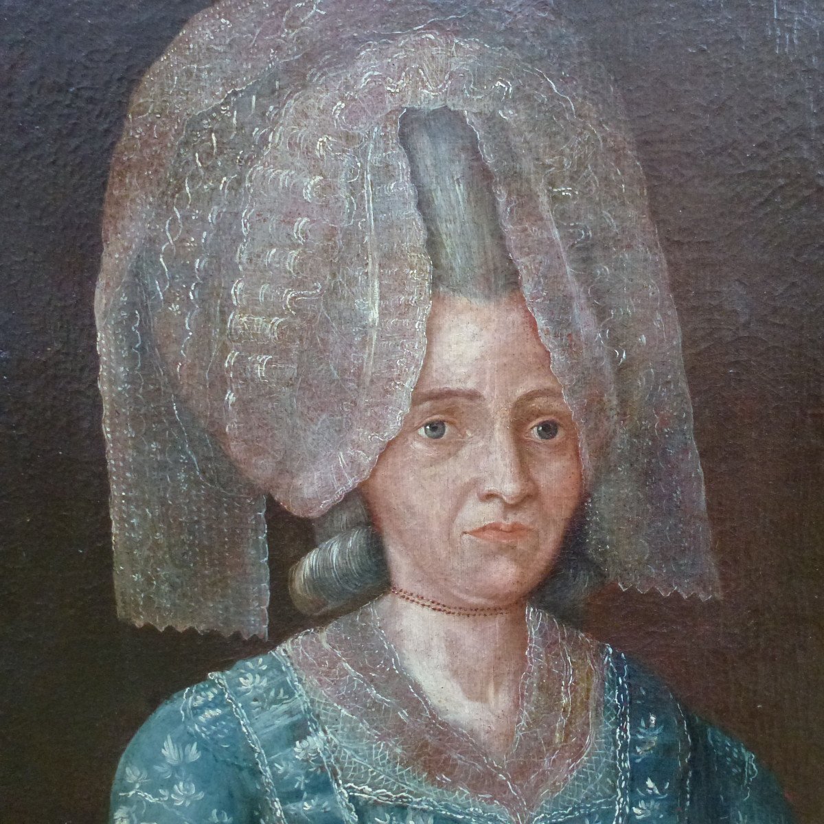 Portrait Of Woman With Headdress Louis XVI Period Oil / Canvas From The Eighteenth Century-photo-2