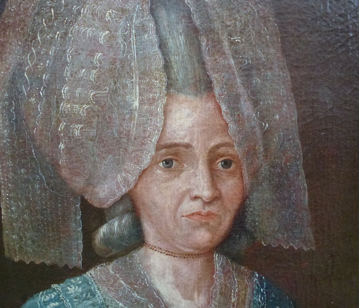 Portrait Of Woman With Headdress Louis XVI Period Oil / Canvas From The Eighteenth Century-photo-3