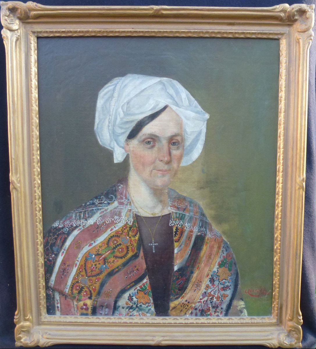 Portrait Of Woman In Turban Oil / Canvas From The XIXth Century Signed-photo-2