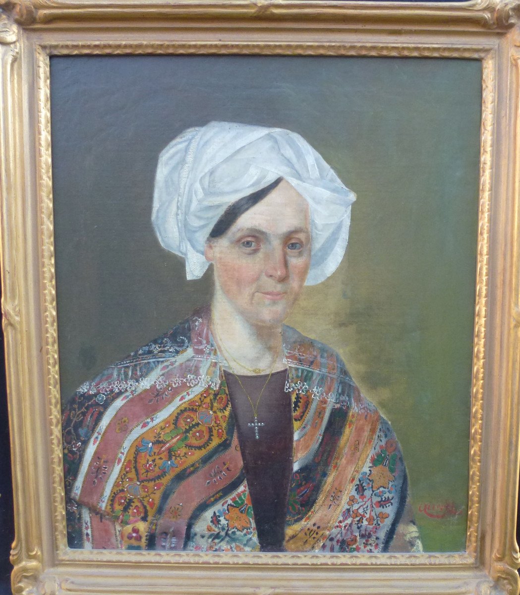 Portrait Of Woman In Turban Oil / Canvas From The XIXth Century Signed-photo-3