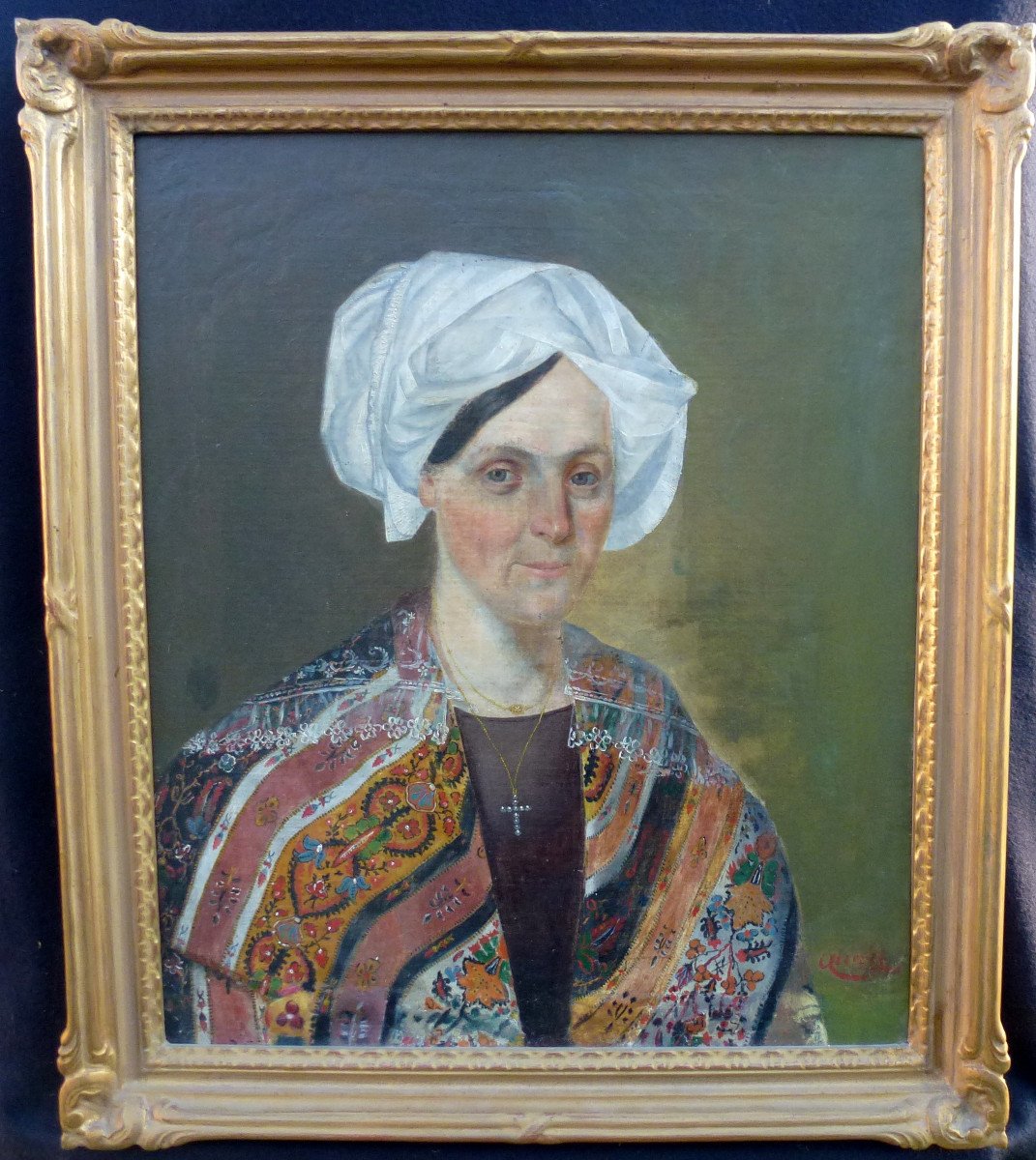 Portrait Of Woman In Turban Oil / Canvas From The XIXth Century Signed