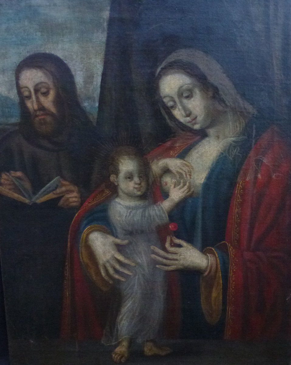 Tableau Religieux Vierge Du Lait Huile/toile Début XVIIème Siècle-photo-2