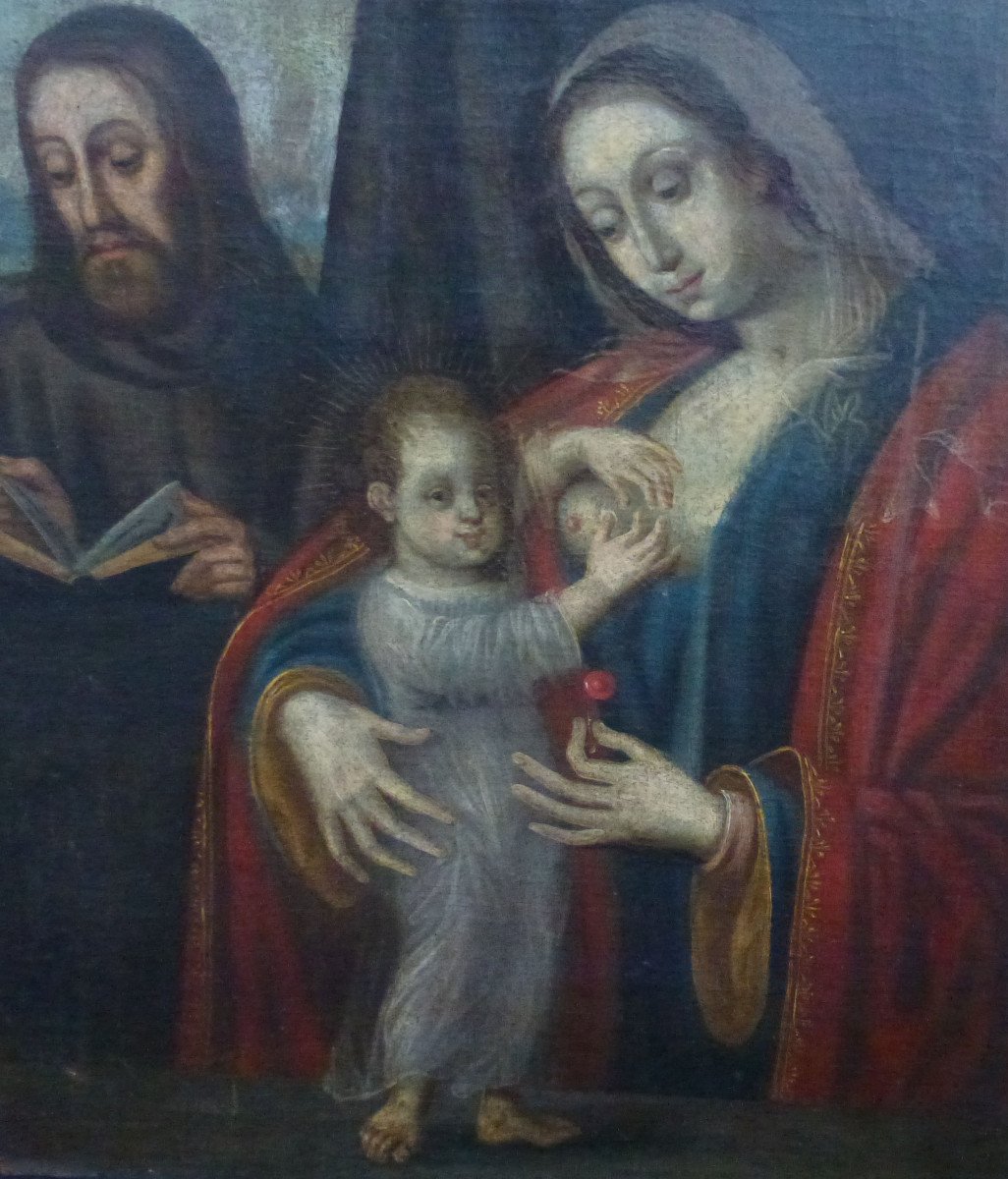Tableau Religieux Vierge Du Lait Huile/toile Début XVIIème Siècle-photo-3