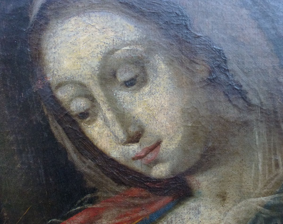 Tableau Religieux Vierge Du Lait Huile/toile Début XVIIème Siècle-photo-3