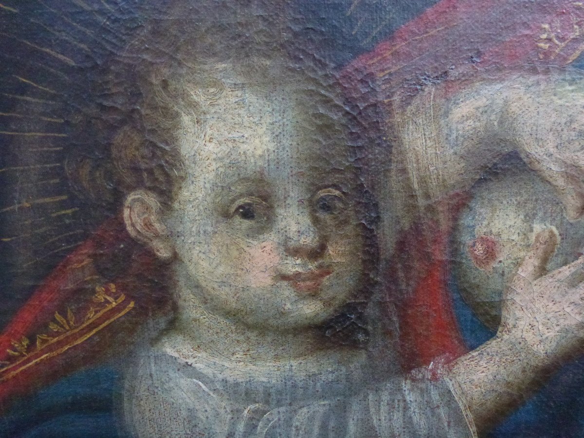 Tableau Religieux Vierge Du Lait Huile/toile Début XVIIème Siècle-photo-4