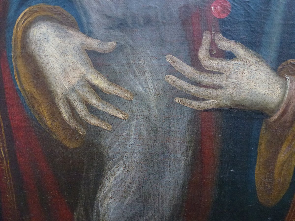 Tableau Religieux Vierge Du Lait Huile/toile Début XVIIème Siècle-photo-5