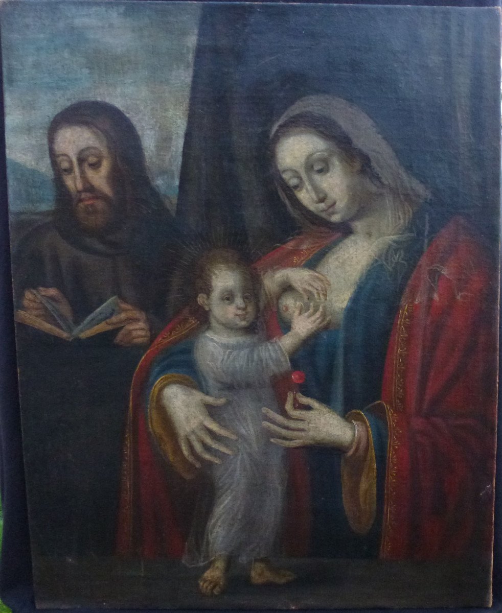 Tableau Religieux Vierge Du Lait Huile/toile Début XVIIème Siècle
