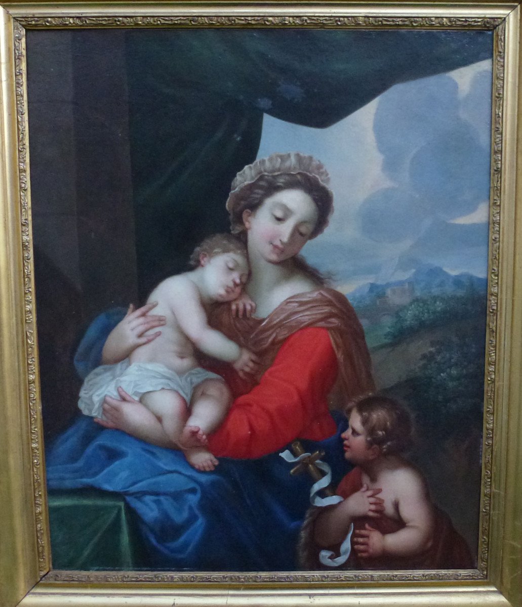 Religious Painting Virgin And Child Oil / Canvas From The Eighteenth Century-photo-3