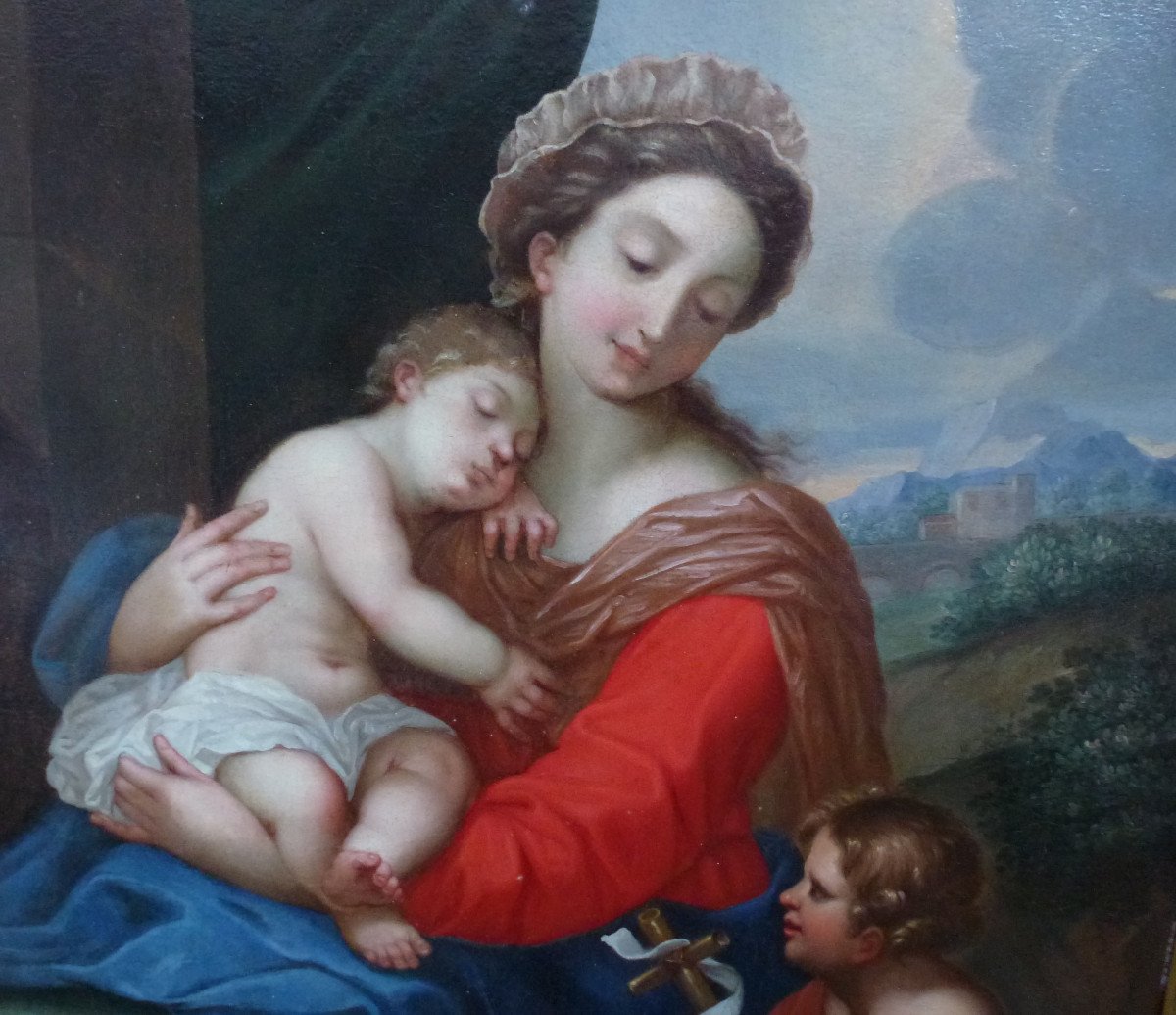 Religious Painting Virgin And Child Oil / Canvas From The Eighteenth Century-photo-1
