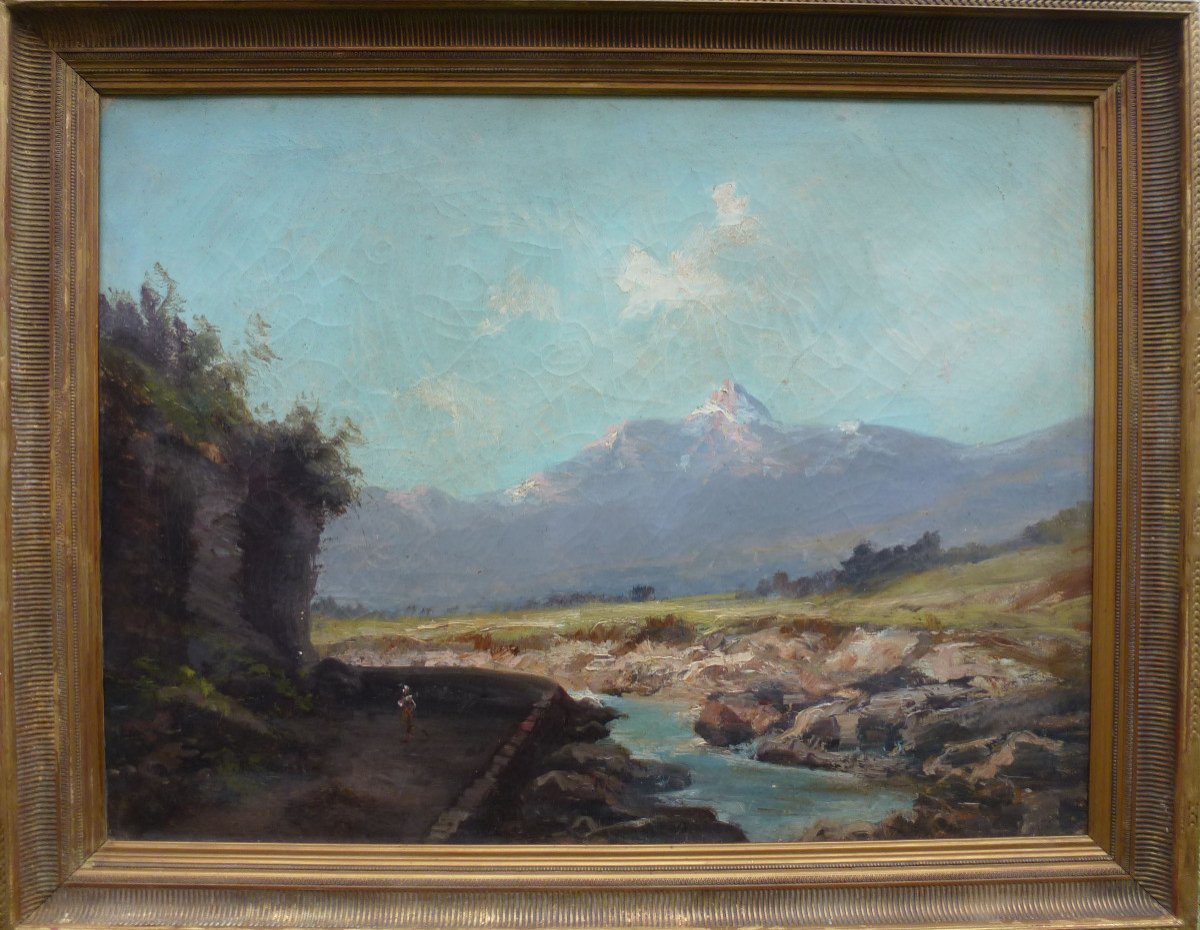 Emile Godchaux Paysage De Montagne Huile/toile Du XIXème Siècle-photo-2