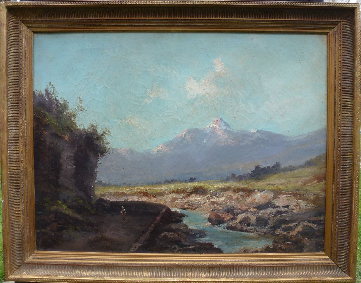 Emile Godchaux Paysage De Montagne Huile/toile Du XIXème Siècle