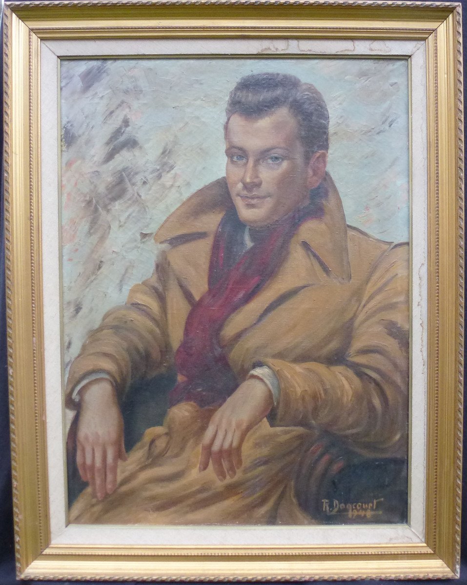 R. Dancourtportrait Of Man Oil On Canvas From The 20th Century Signed
