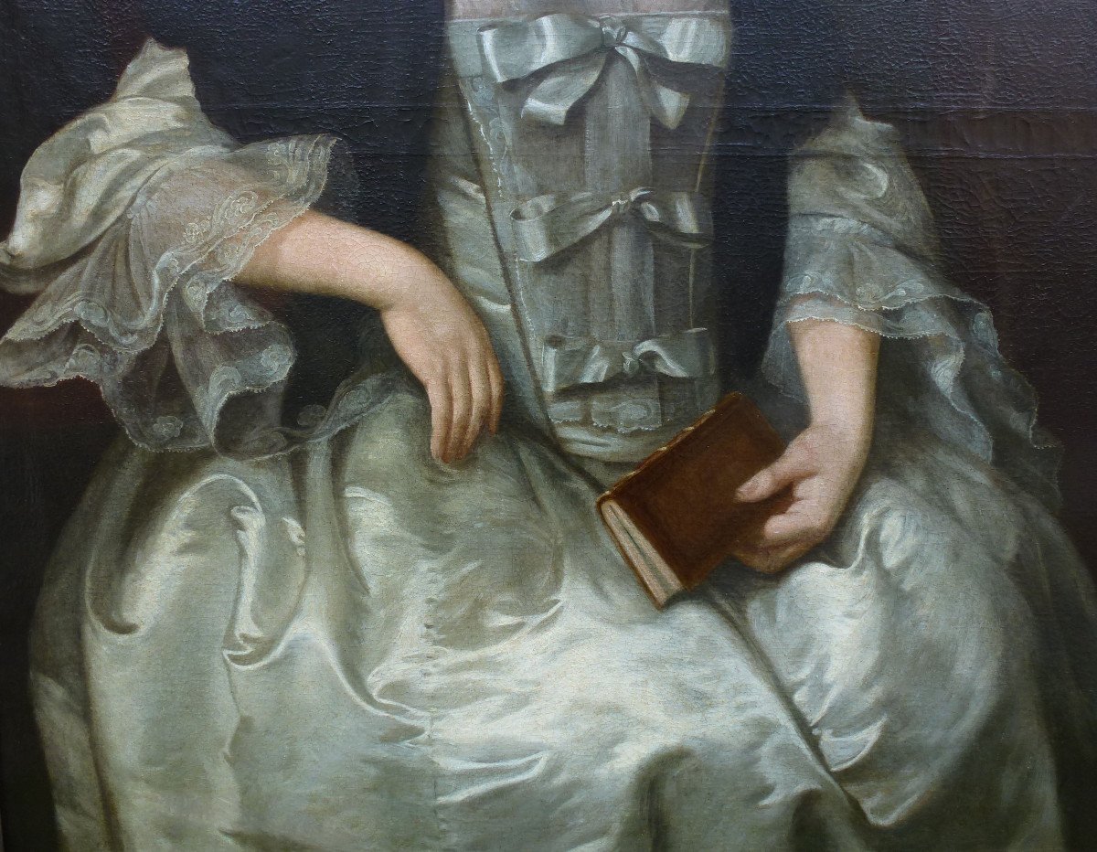 Grand Portrait De Femme d'Epoque Louis XV Huile/toile Du XVIIIème Siècle-photo-2