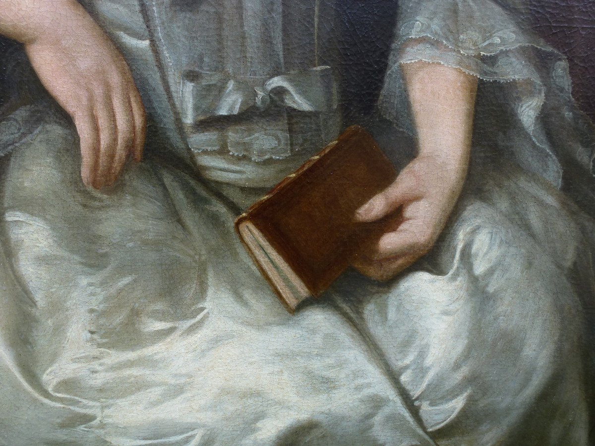 Grand Portrait De Femme d'Epoque Louis XV Huile/toile Du XVIIIème Siècle-photo-4