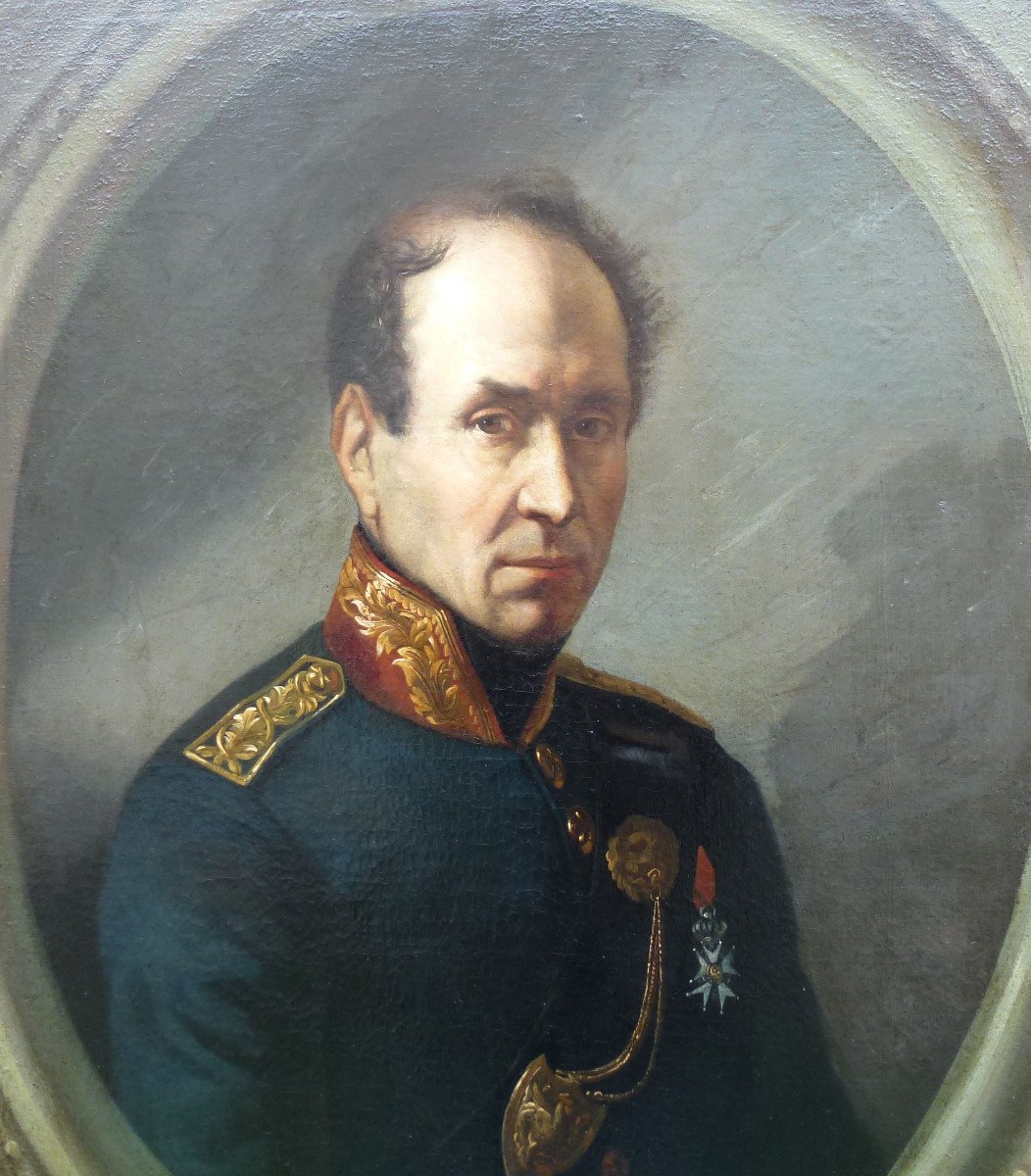 Portrait d'Homme Officier d'Epoque Louis Philippe Huile/toile Du XIXème Siècle-photo-1