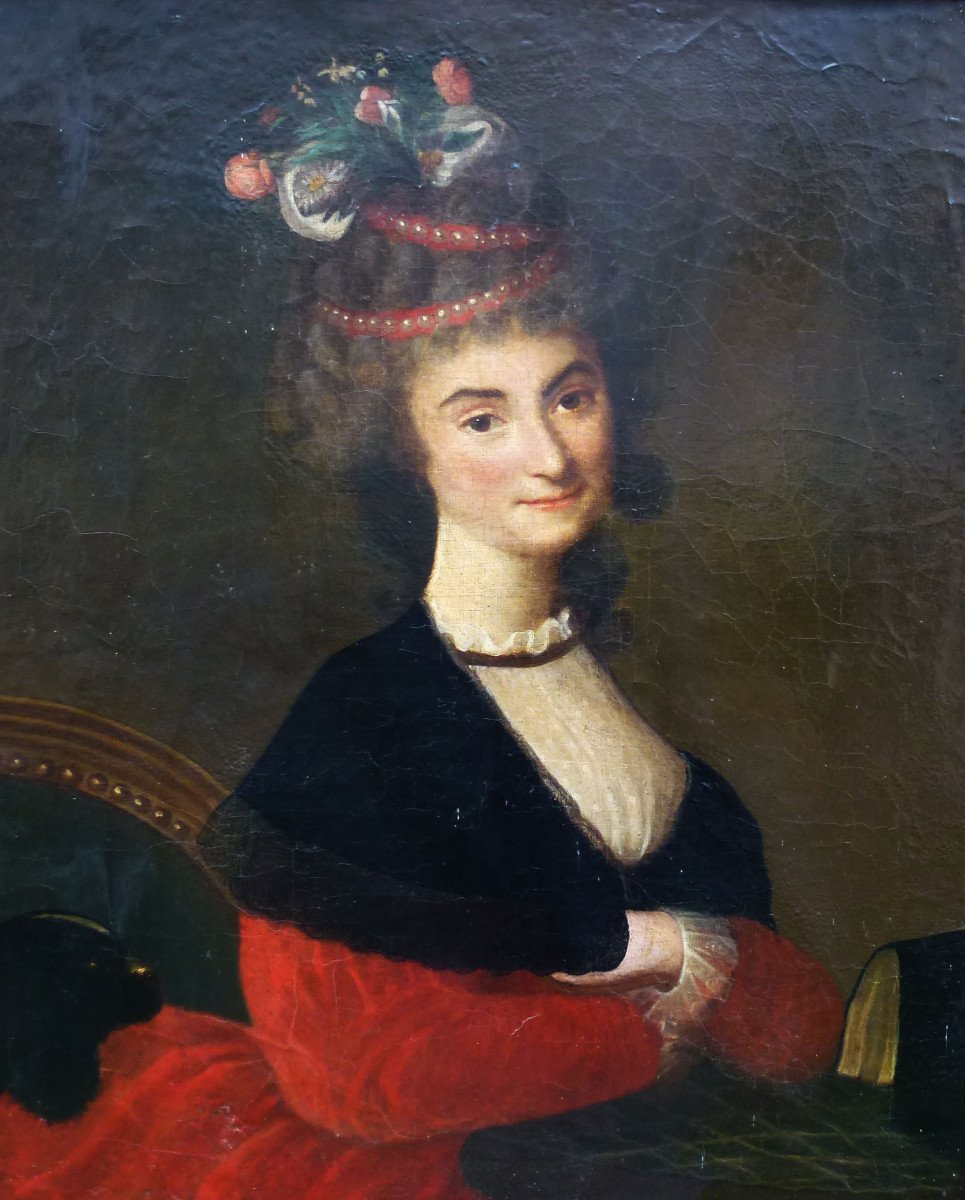 Portrait De Femme Au Chien d'Epoque Louis XVI Huile/toile Fin XVIIIème Siècle-photo-4