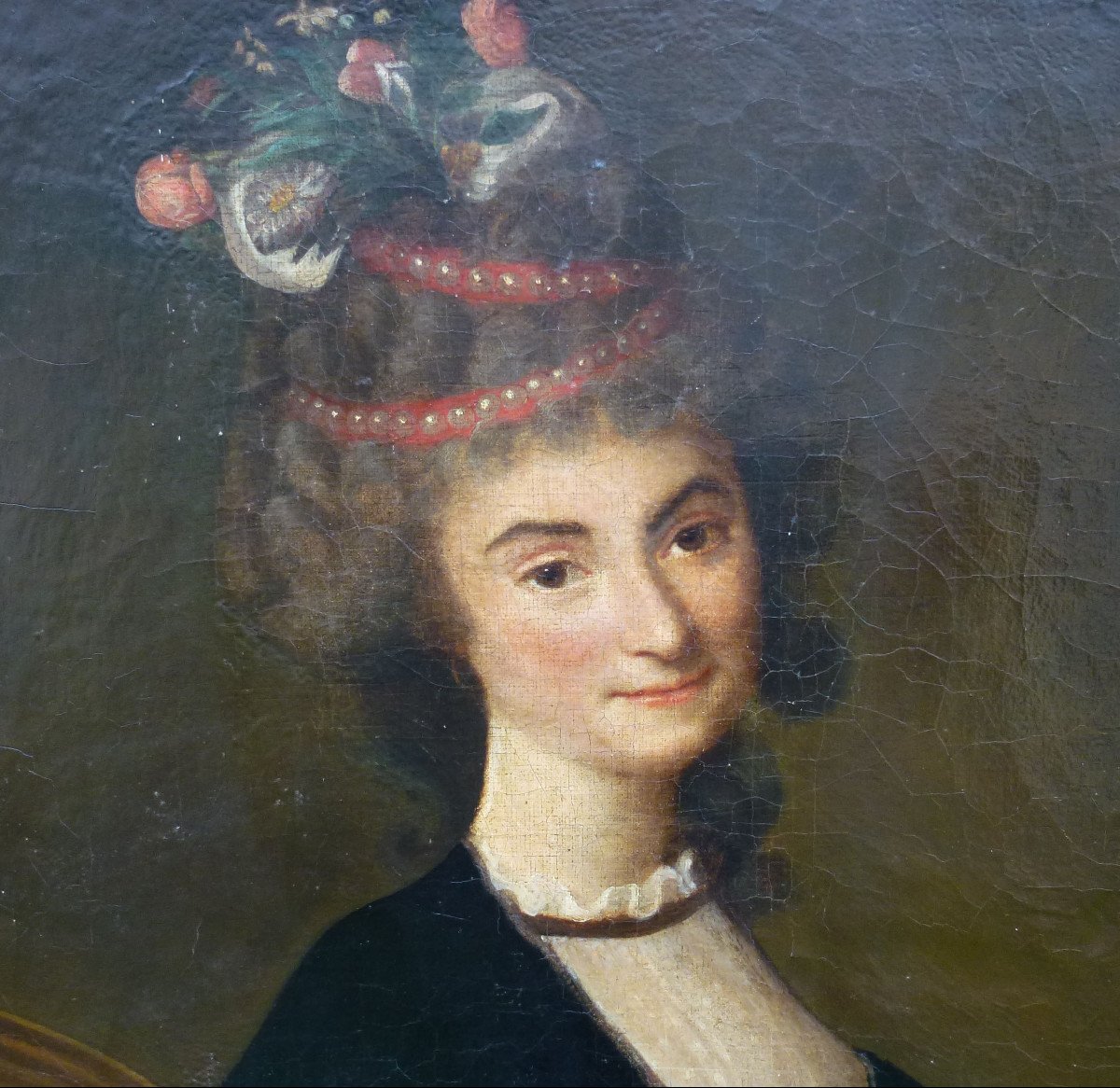 Portrait De Femme Au Chien d'Epoque Louis XVI Huile/toile Fin XVIIIème Siècle-photo-4