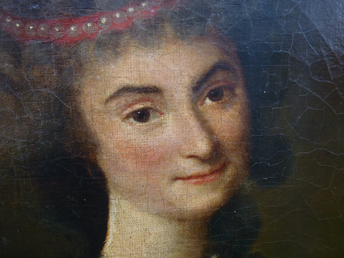 Portrait De Femme Au Chien d'Epoque Louis XVI Huile/toile Fin XVIIIème Siècle-photo-6