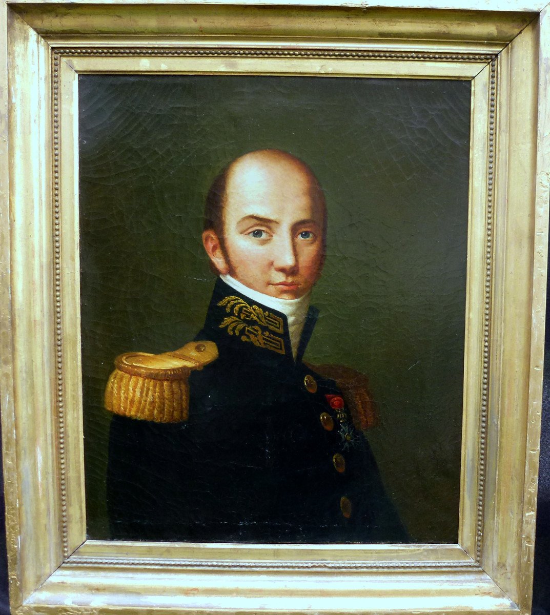 Portrait Of A Man Officer Charles X Period Oil / Canvas XIXth Century-photo-2