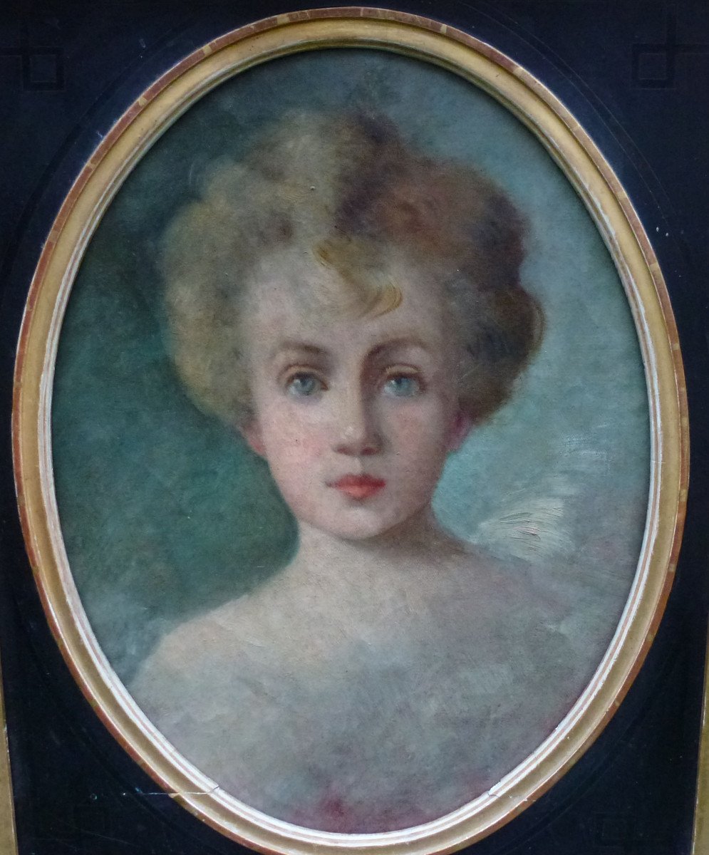 Portrait Of Young Woman French School Late Nineteenth Century Oil / Canvas-photo-4
