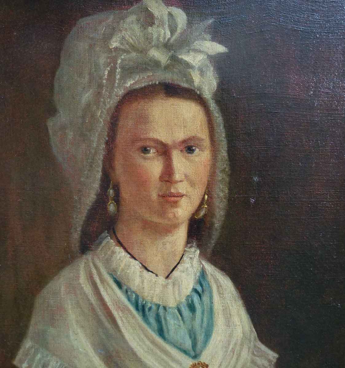 Portrait De Femme à La Coiffe Ecole Française Du XVIIIème Siècle Huile/toile-photo-1