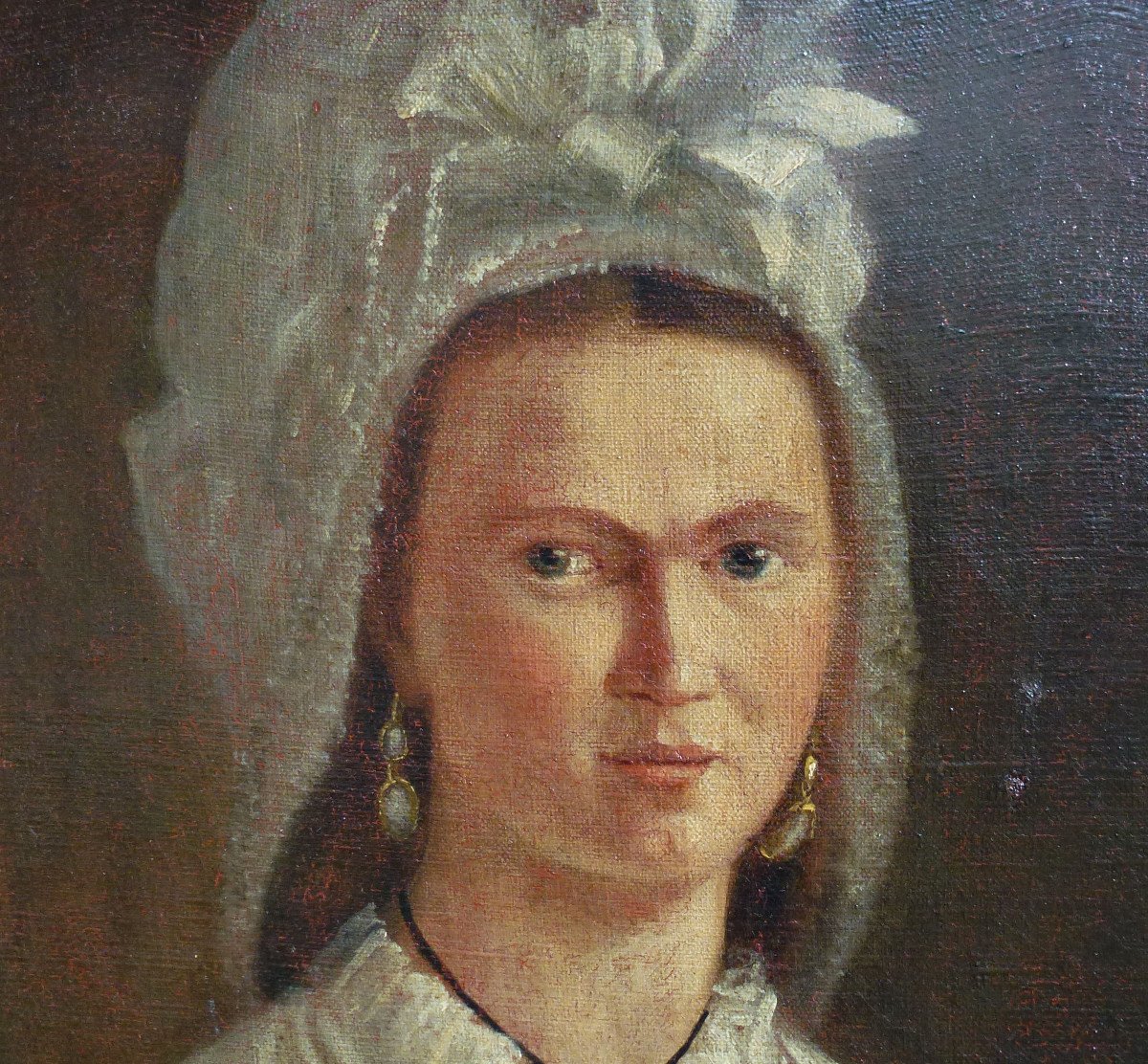 Portrait De Femme à La Coiffe Ecole Française Du XVIIIème Siècle Huile/toile-photo-3