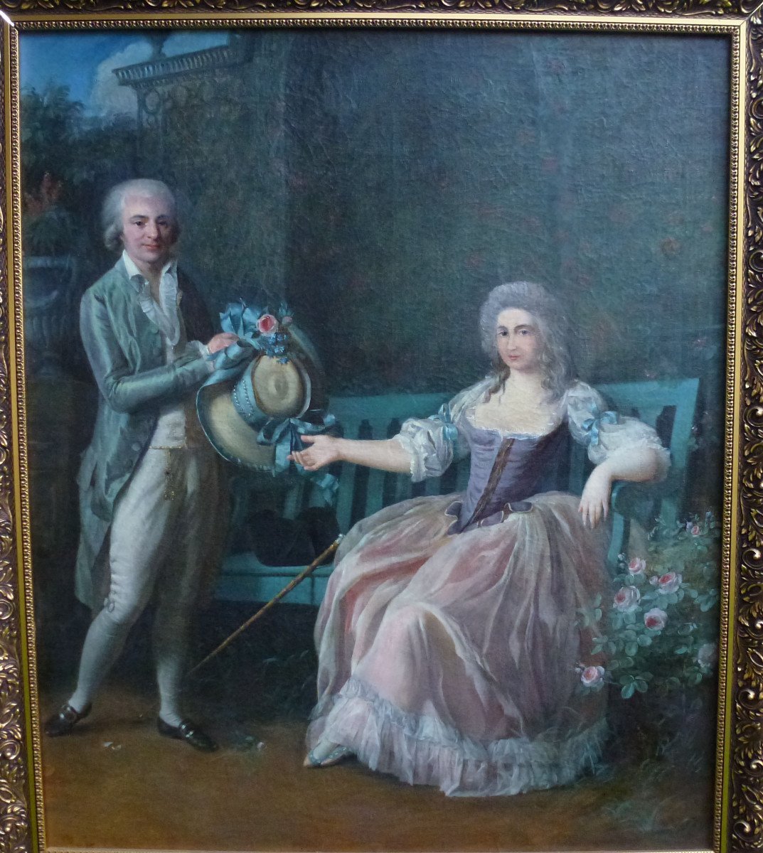 Table Portrait Man And Woman Louis XVI Period Oil / Canvas From The Eighteenth Century-photo-3