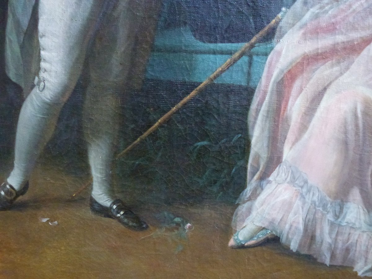 Tableau Portrait Homme Et Femme Epoque Louis XVI Huile/toile Du XVIIIème Siècle-photo-3