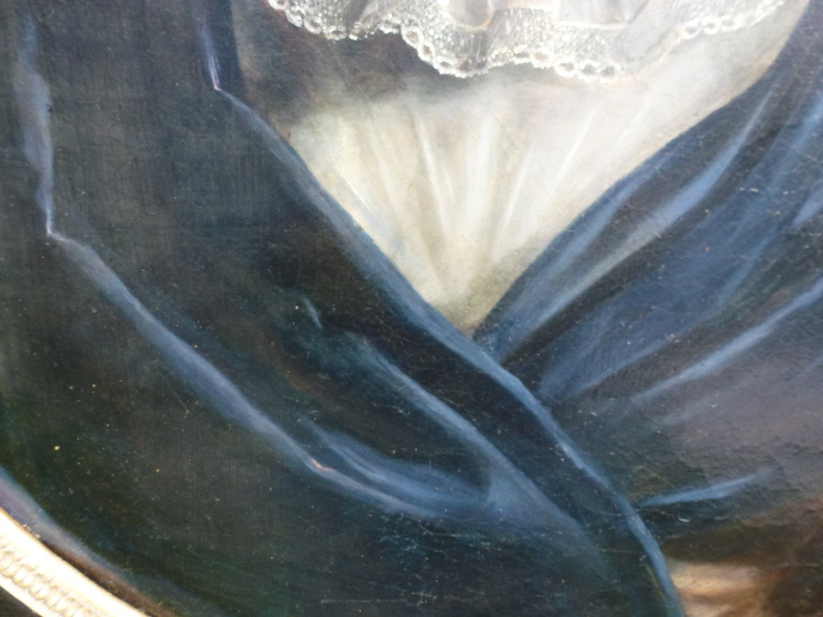 Portrait De Femme Ecole Anglaise Du XIXème Siècle Huile/toile Signé-photo-5