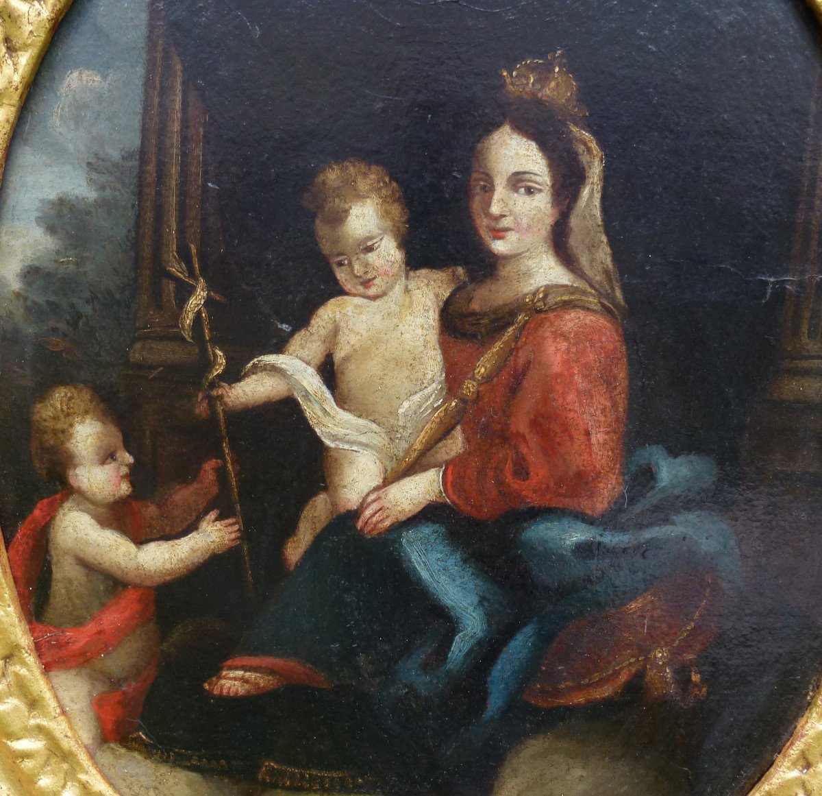 Tableau Religieux Vierge à l'Enfant Huile/panneau Du XVIIème Siècle-photo-2