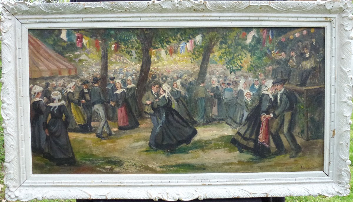 Blanchard Tableau Scène Bretonne Ecole Impressionniste Huile/toile XXème Signée-photo-1