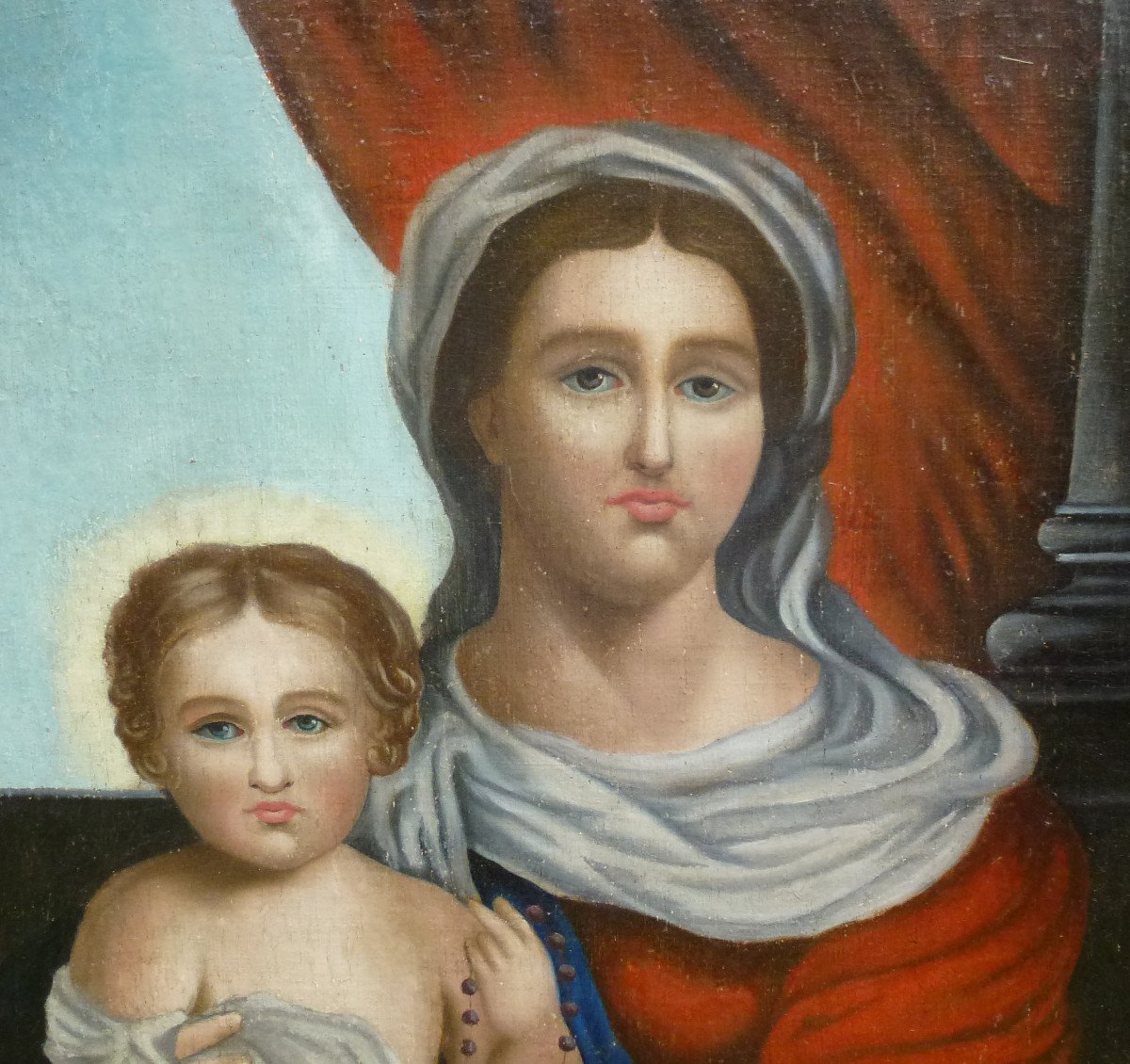 Tableau Religieux Vierge à l'Enfant Huile/toile Du XVIIIème Siècle-photo-2