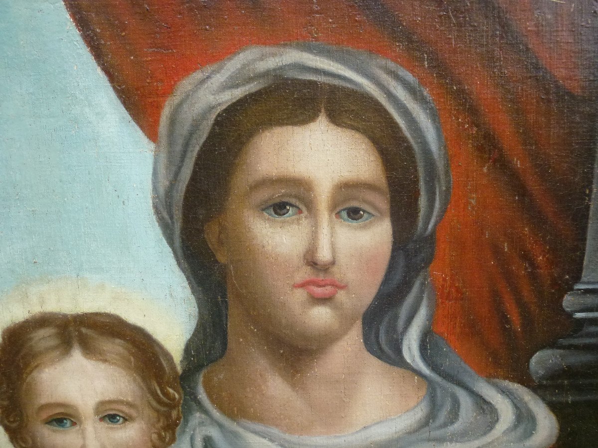 Tableau Religieux Vierge à l'Enfant Huile/toile Du XVIIIème Siècle-photo-4