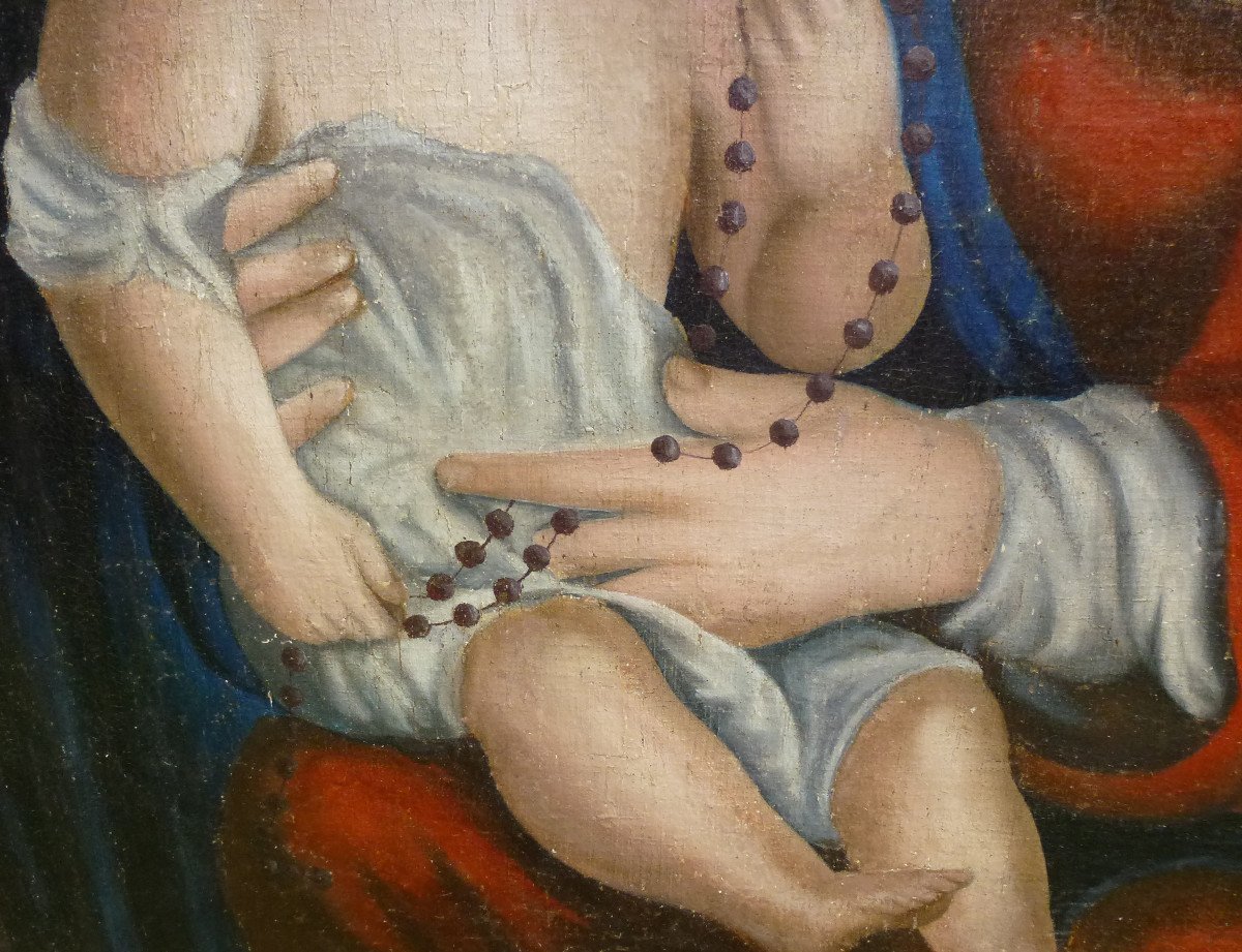 Tableau Religieux Vierge à l'Enfant Huile/toile Du XVIIIème Siècle-photo-6