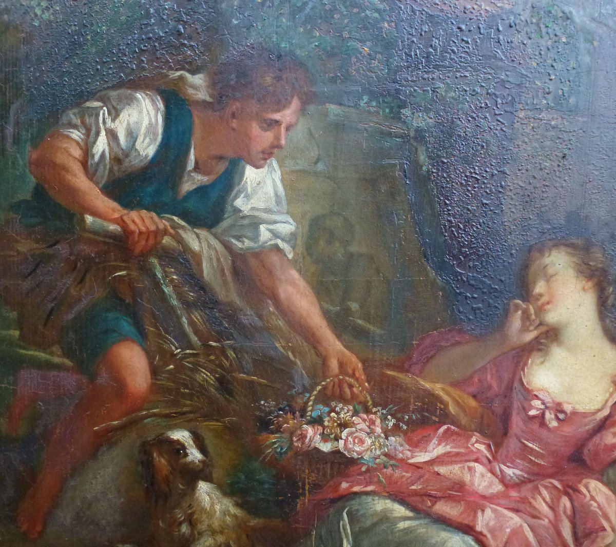 Genre Scene The Mysterious Basket After Boucher Oil / Panel XIXth Century-photo-3