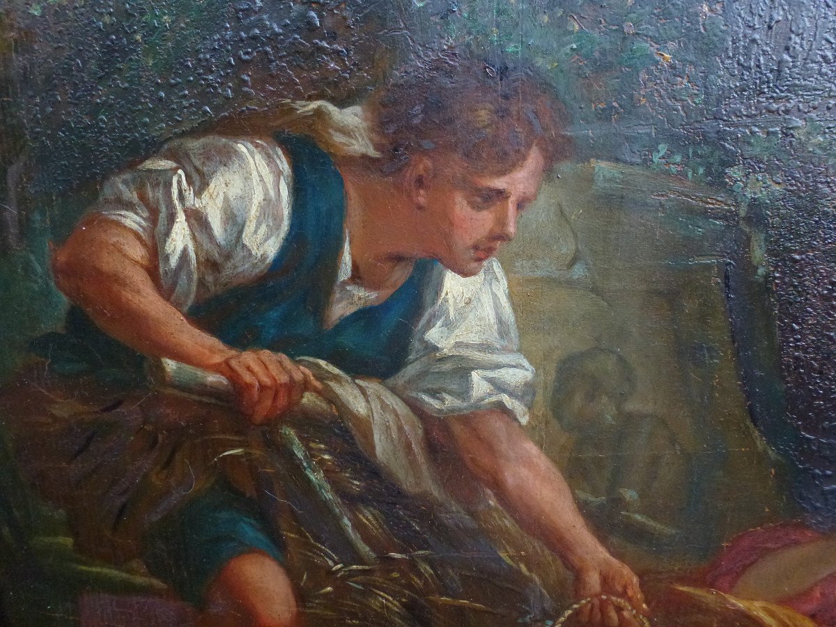 Genre Scene The Mysterious Basket After Boucher Oil / Panel XIXth Century-photo-5