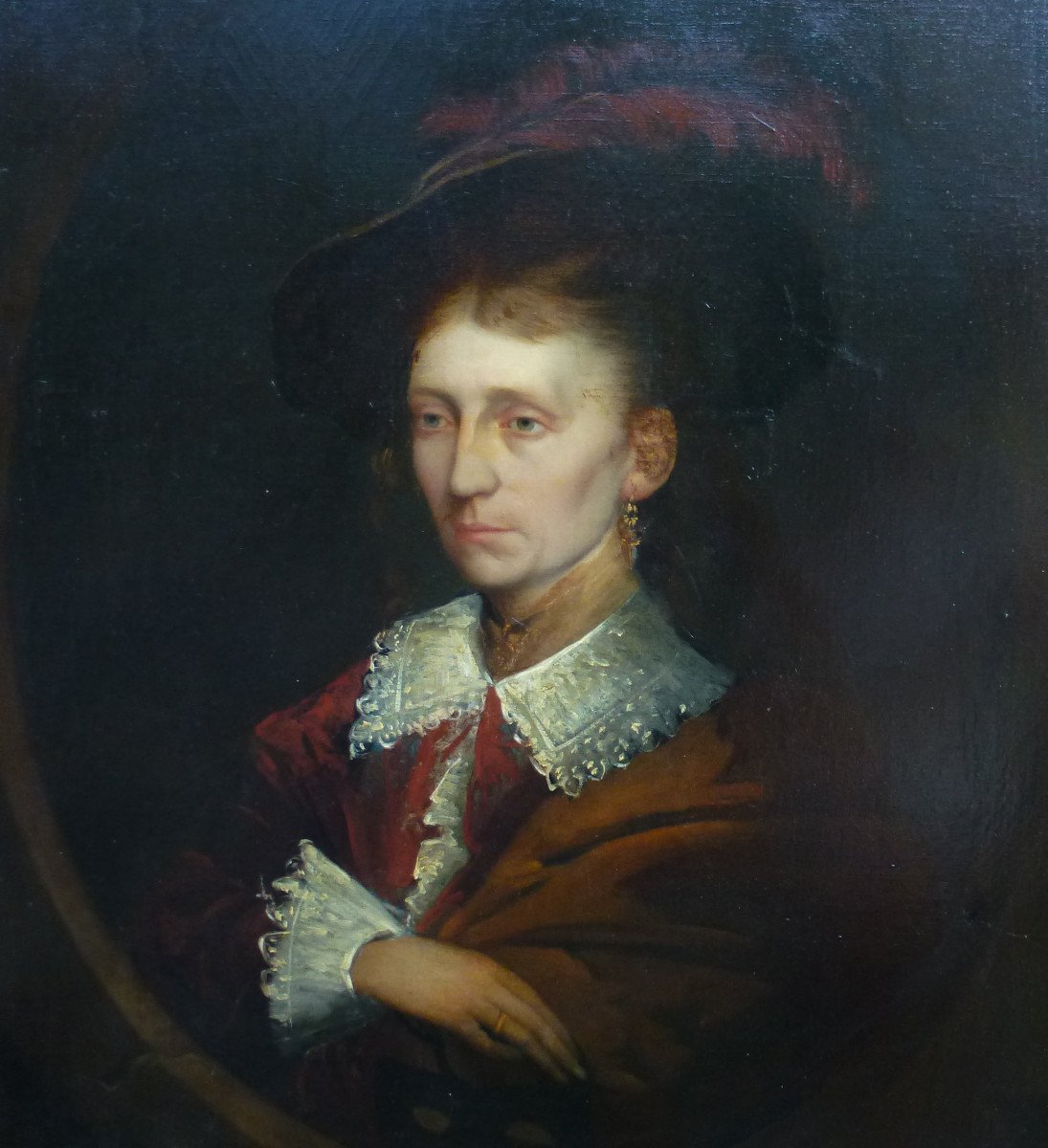 Damiens Portrait Of Woman In Hat Oil / Canvas From The XIXth Century Signed-photo-4
