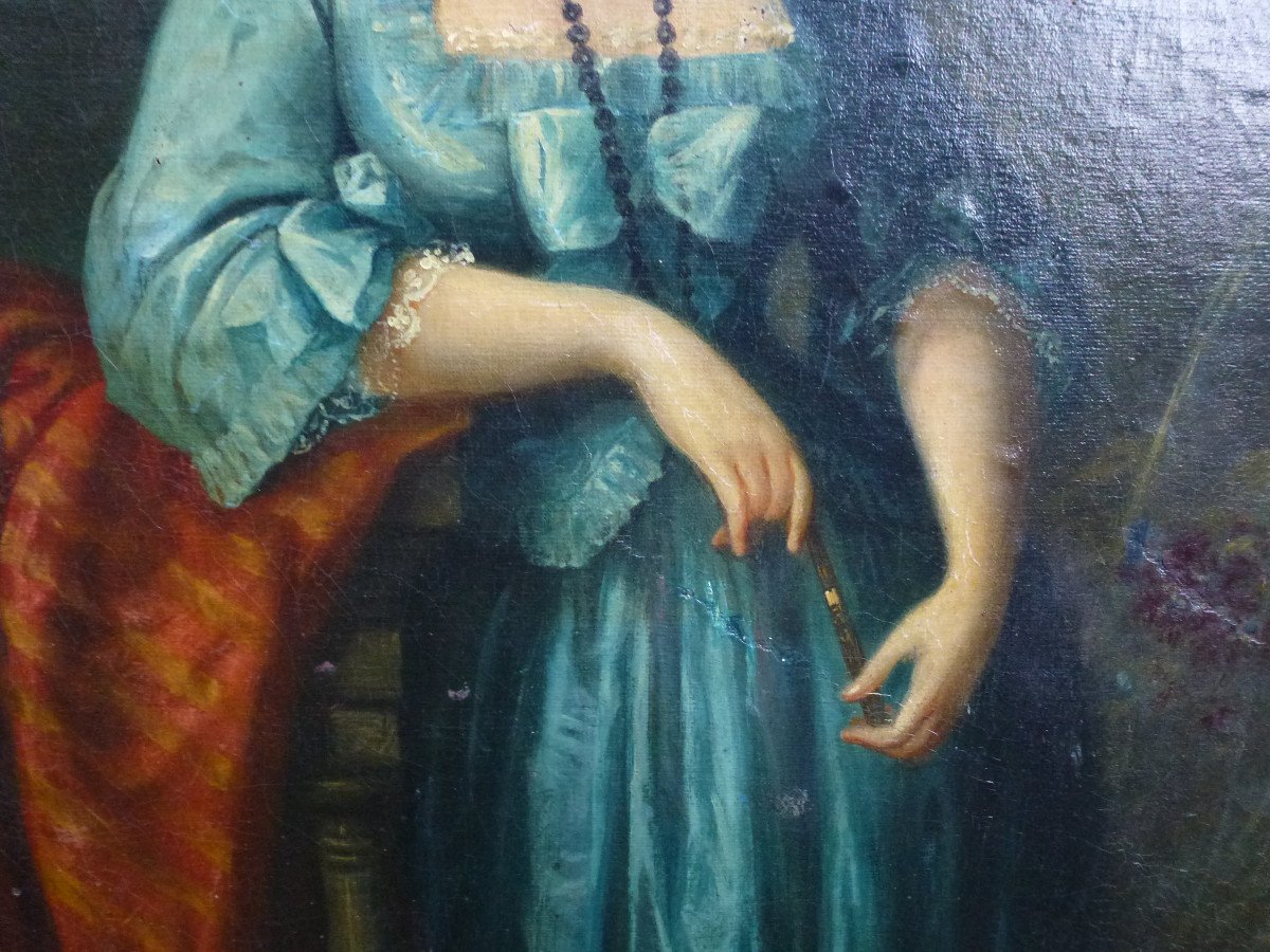 Portrait Of Young Woman In The Park French School Of The Eighteenth Century Oil / Canvas-photo-2