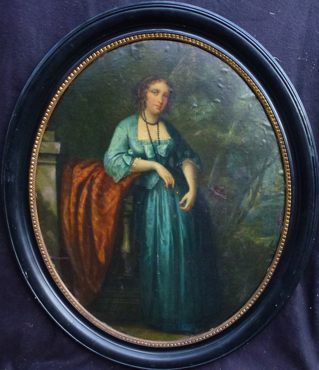 Portrait Of Young Woman In The Park French School Of The Eighteenth Century Oil / Canvas