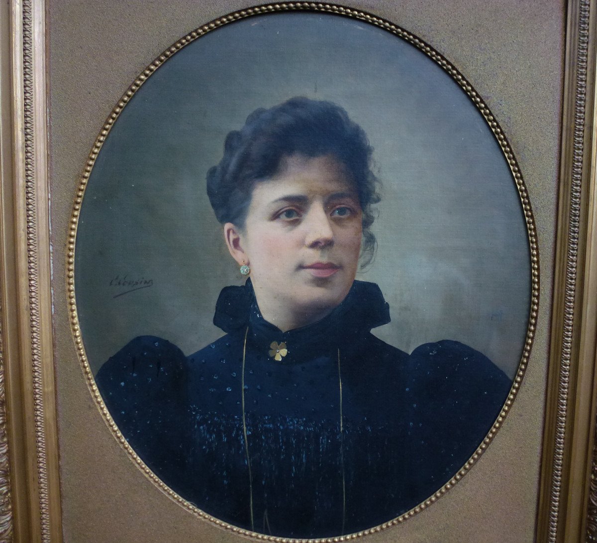Charles Cousin Portrait De Femme Ecole Française XIXème Siècle Huile/toile Signé-photo-4