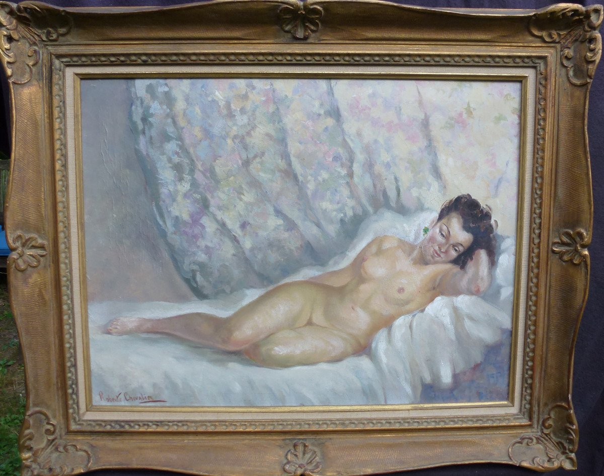 Roberte Jeanne Chevalier Nude Portrait Of A Woman Oil / Canvas From The Twentieth Century-photo-2