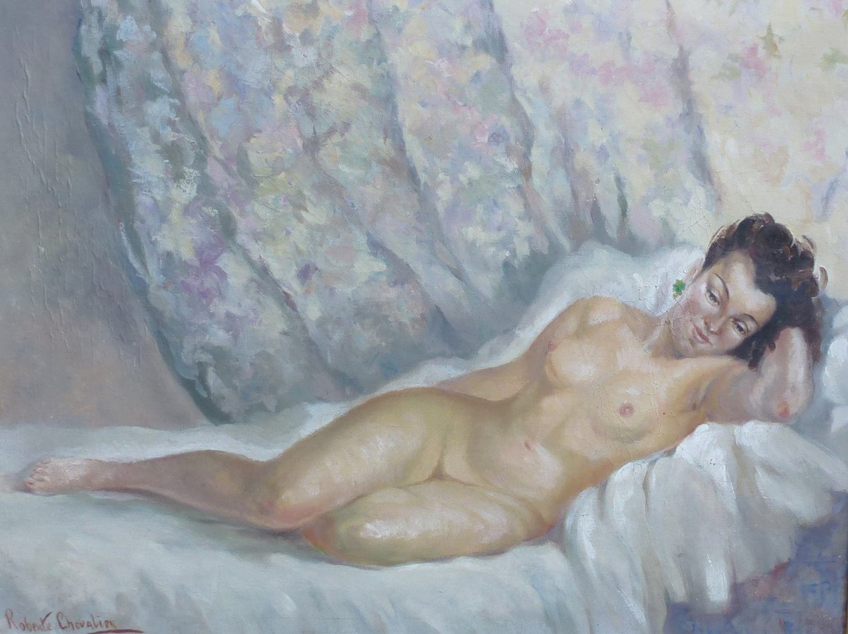 Roberte Jeanne Chevalier Nude Portrait Of A Woman Oil / Canvas From The Twentieth Century-photo-3
