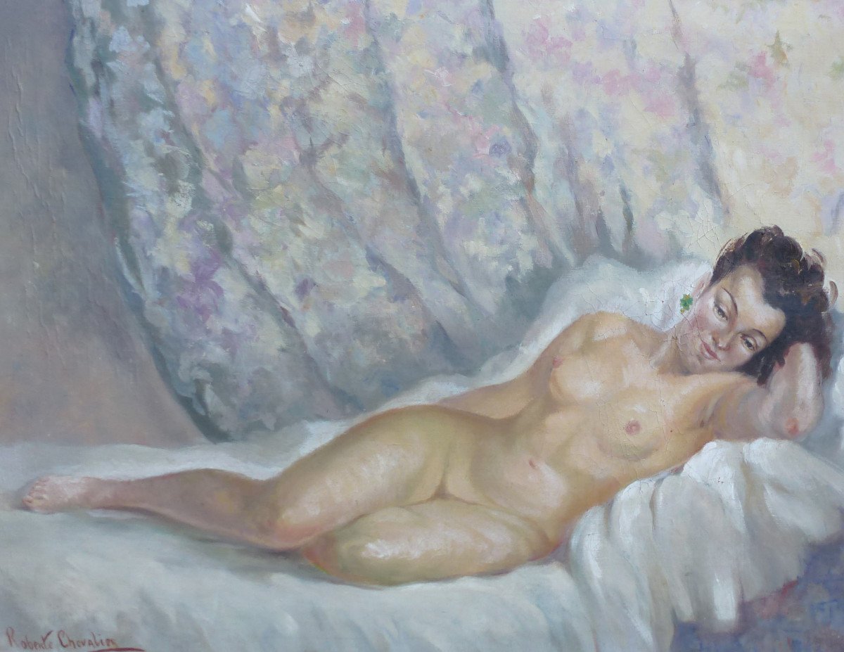 Roberte Jeanne Chevalier Nude Portrait Of A Woman Oil / Canvas From The Twentieth Century-photo-4