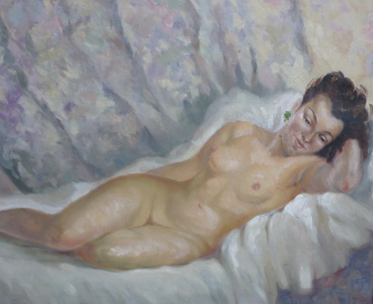 Roberte Jeanne Chevalier Nude Portrait Of A Woman Oil / Canvas From The Twentieth Century-photo-1