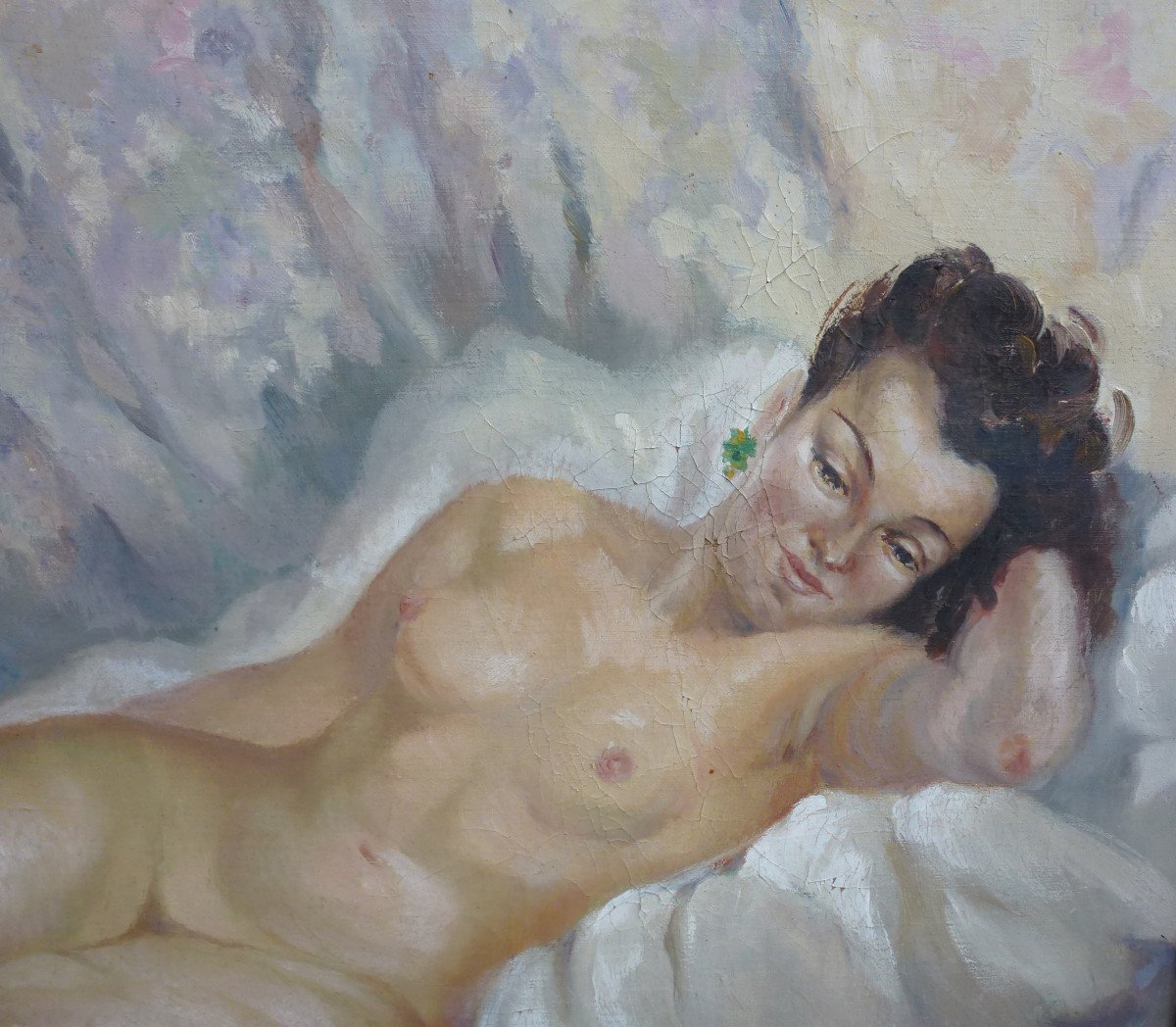 Roberte Jeanne Chevalier Nude Portrait Of A Woman Oil / Canvas From The Twentieth Century-photo-2
